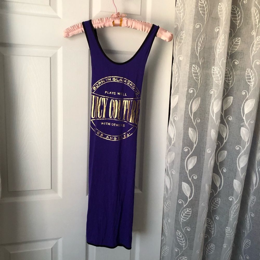 Juicy Couture Purple mini cami Dress back cross straps big logo size S